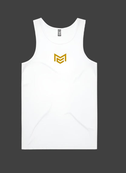 White mens lowdown singlet gold print